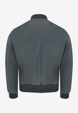 Rib-Trim Leather-Detail Bomber Jacket