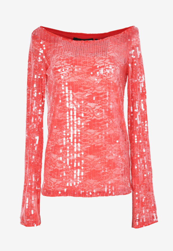 ROTATE Sequined Lace Top 1116312023RED