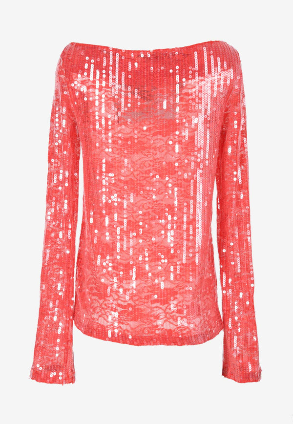 ROTATE Sequined Lace Top 1116312023RED