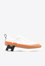 Hermès Bouncing Low-Top Sneakers in White Knit, Calfskin and Suede