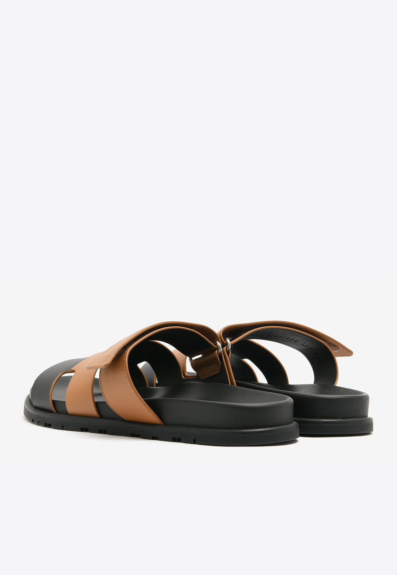 Hermès Chypre Sandals in Naturel and Black Calfskin