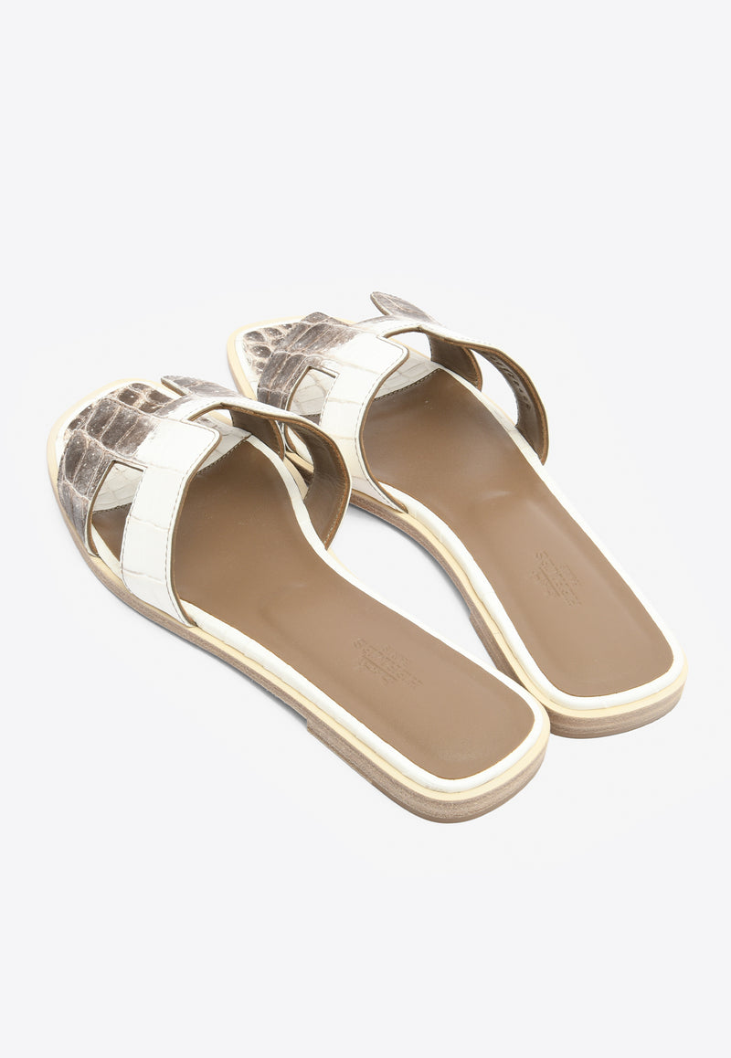 Hermès Oran H Cut-Out Sandals in White Himalaya Matte Nilo Crocodile