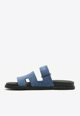 Hermès Chypre Sandals in Bleu Turquin Suede Leather