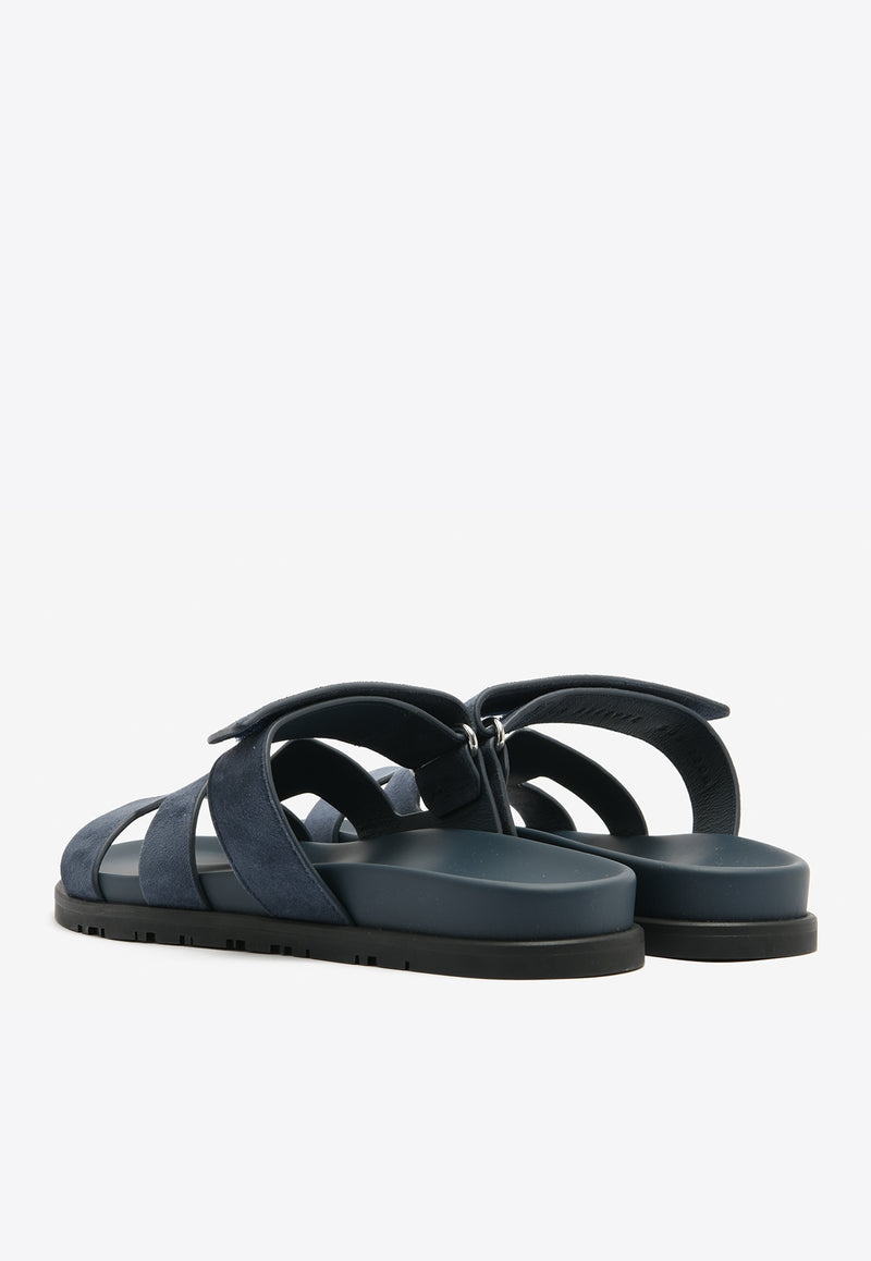 Hermès Chypre Sandals in Bleu Celeste Suede Leather