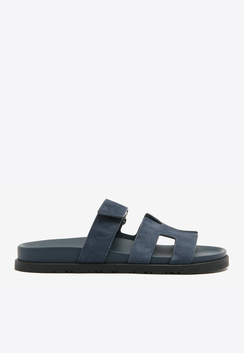 Hermès Chypre Sandals in Bleu Celeste Suede Leather