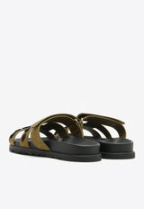 Hermès Chypre Sandals in Brune Fume and Black Tufted Suede