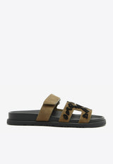 Hermès Chypre Sandals in Brune Fume and Black Tufted Suede