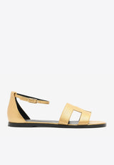 Hermès Santorini Sandals in Dore Metallic Grained Goatskin