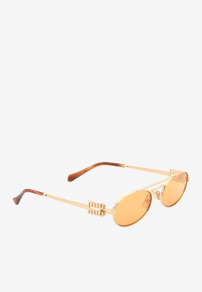 Miu Miu Logo Lettering Oval Sunglasses Gold 0MU54ZSGOLD