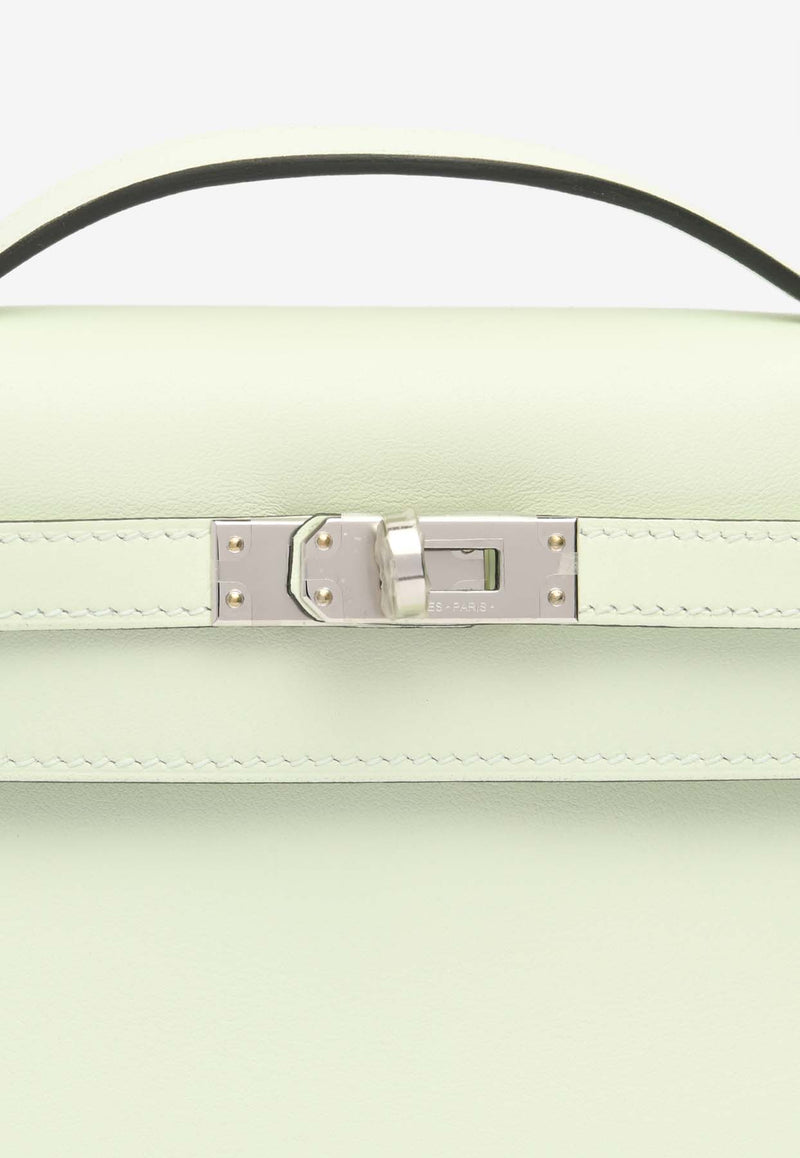 Hermès Kelly Pochette Clutch Bag in Vert Fizz Swift with Palladium Hardware