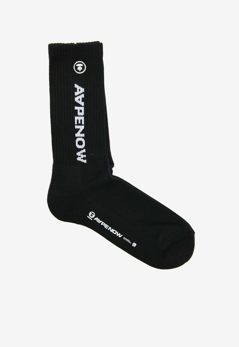 AAPE Moon Face Logo Ribbed Socks Black AAPSOM4867XXNBKXBLACK