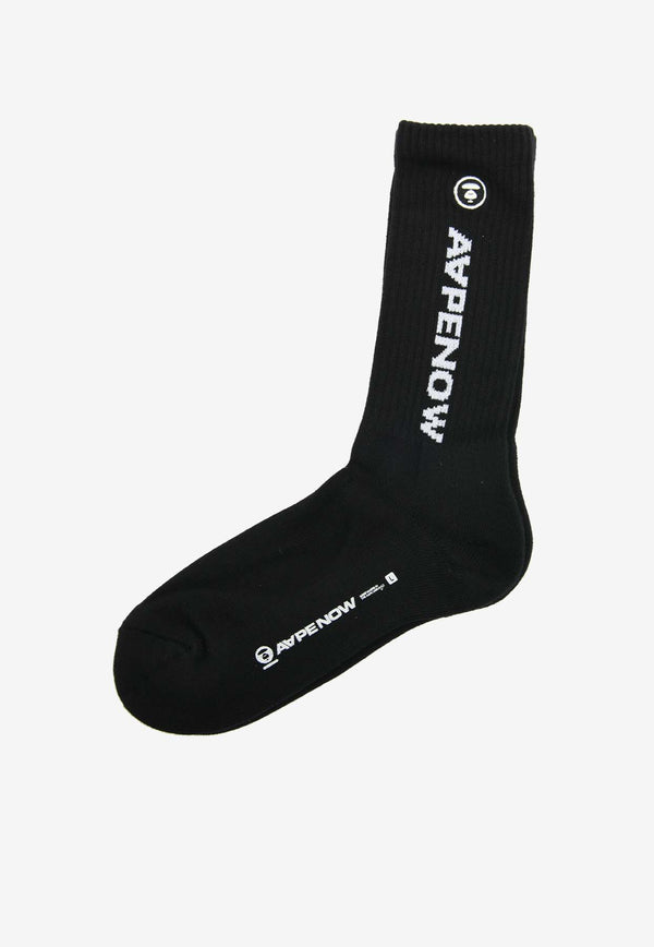 AAPE Moon Face Logo Ribbed Socks Black AAPSOM4867XXNBKXBLACK