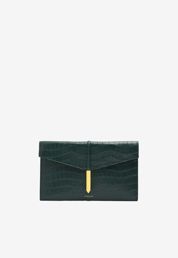 DeMellier London Tokyo Croc-Embossed Leather Clutch Green N120GREEN