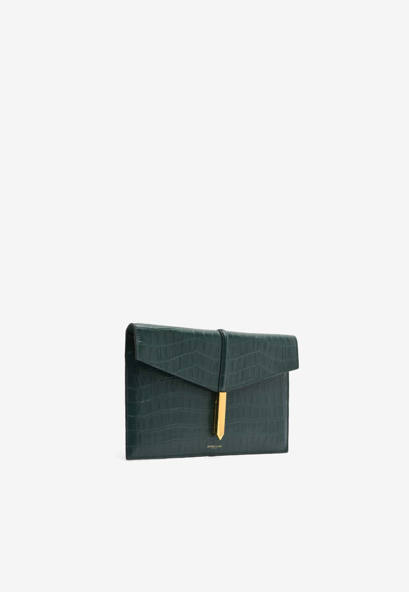 DeMellier London Tokyo Croc-Embossed Leather Clutch Green N120GREEN