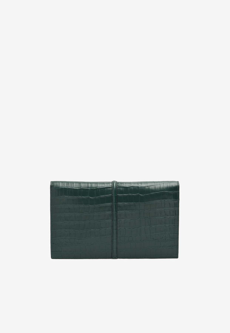 DeMellier London Tokyo Croc-Embossed Leather Clutch Green N120GREEN