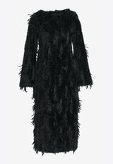 RE RHEE Sparkle Feathered Midi Dress Black RQ40PC705-0BKBLACK