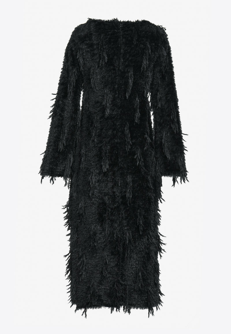 RE RHEE Sparkle Feathered Midi Dress Black RQ40PC705-0BKBLACK