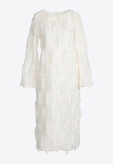 RE RHEE Sparkle Feathered Midi Dress White RQ40PC705-OWHSWHITE