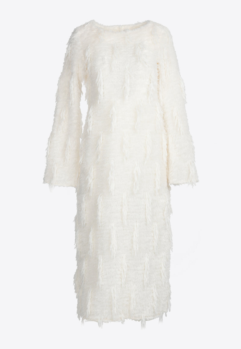 RE RHEE Sparkle Feathered Midi Dress White RQ40PC705-OWHSWHITE