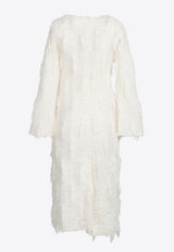 RE RHEE Sparkle Feathered Midi Dress White RQ40PC705-OWHSWHITE