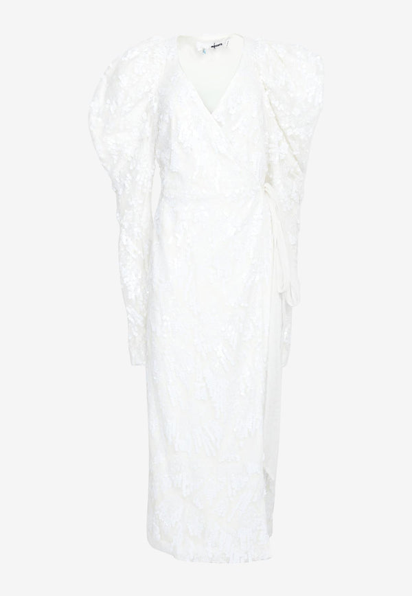 ROTATE Sequined Midi Wrap Dress Ivory 112520269IVORY