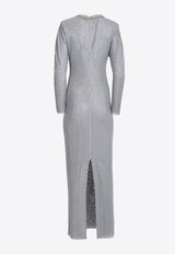 Self-Portrait Crystal Mesh Fitted Gown Gray SC24-964M-BLBLUE