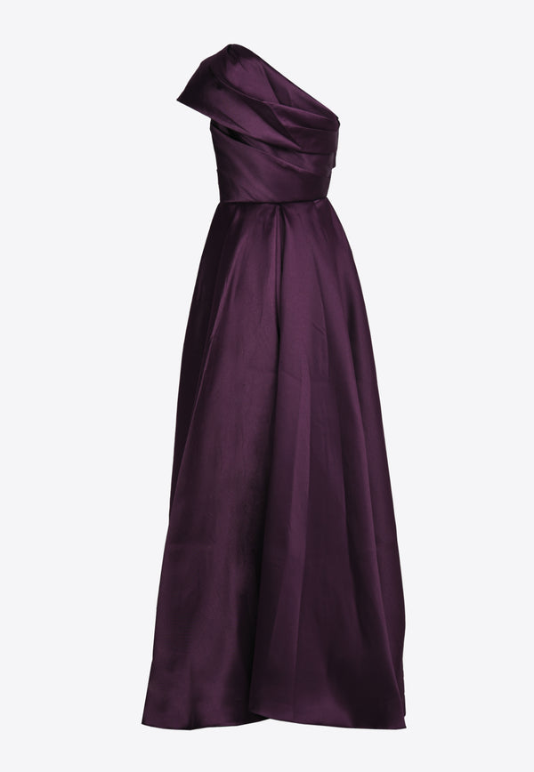 Solace London Alba One-Shoulder Satin Gown Purple OS35008PURPLE