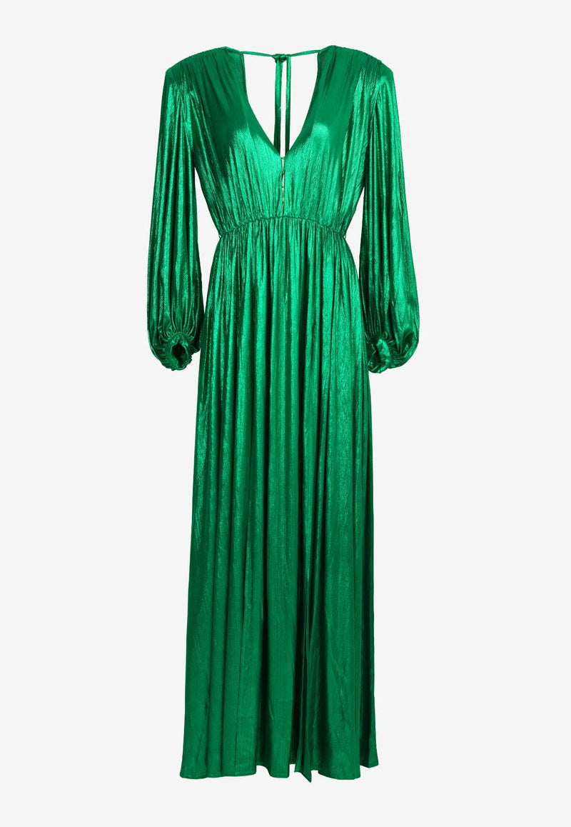 Bronx and Banco Zoe V-neck Metallic Gown Green BB-19-147GREEN