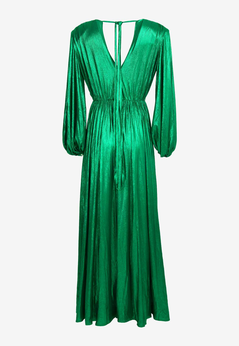 Bronx and Banco Zoe V-neck Metallic Gown Green BB-19-147GREEN