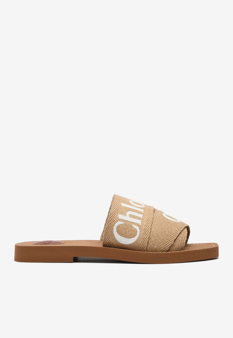 Chloé Woody Logo Jacquard Flat Sandals CHC23U188EFBEIGE