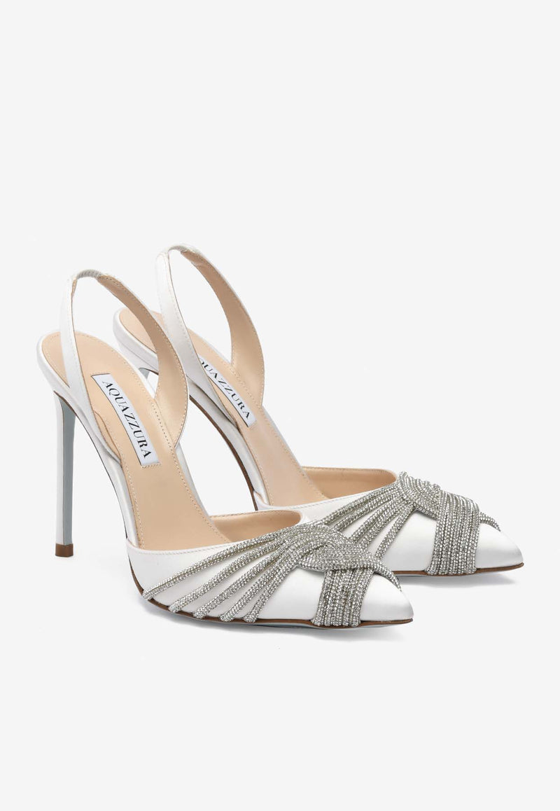 Aquazzura Gatsby 105 Satin Slingback Pumps GASHIGBR-SAT-BRIDALWHITE