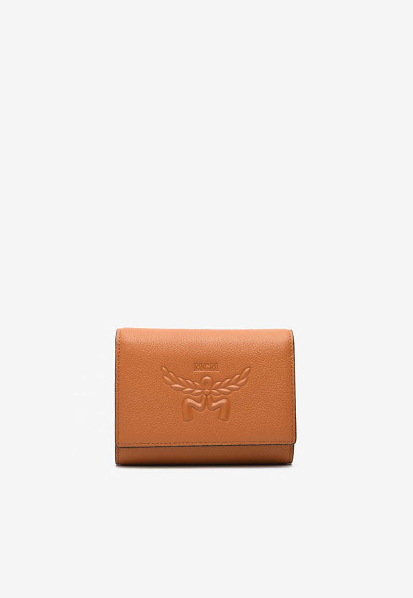 MCM Small Himmel Tri-Fold Wallet in Grained Leather Camel MYSESAC02CAMEL