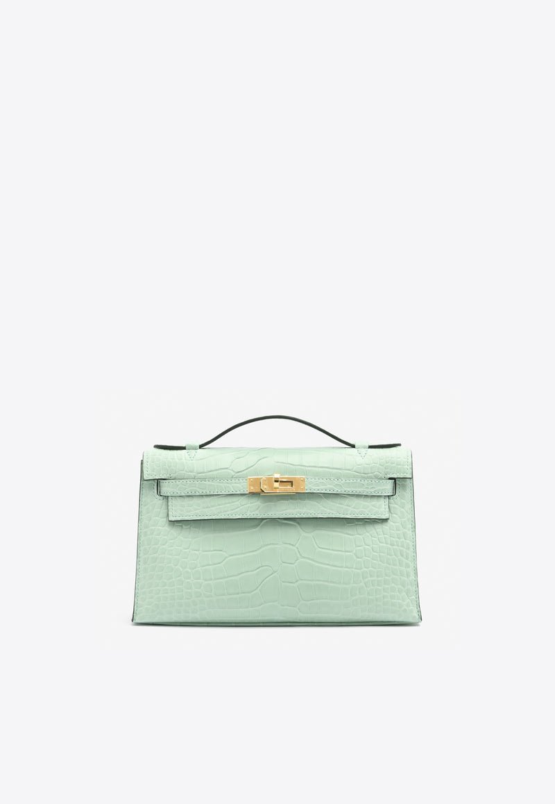 Hermès Kelly Pochette Clutch Bag in Vert d'Eau Matte Alligator with Gold Hardware