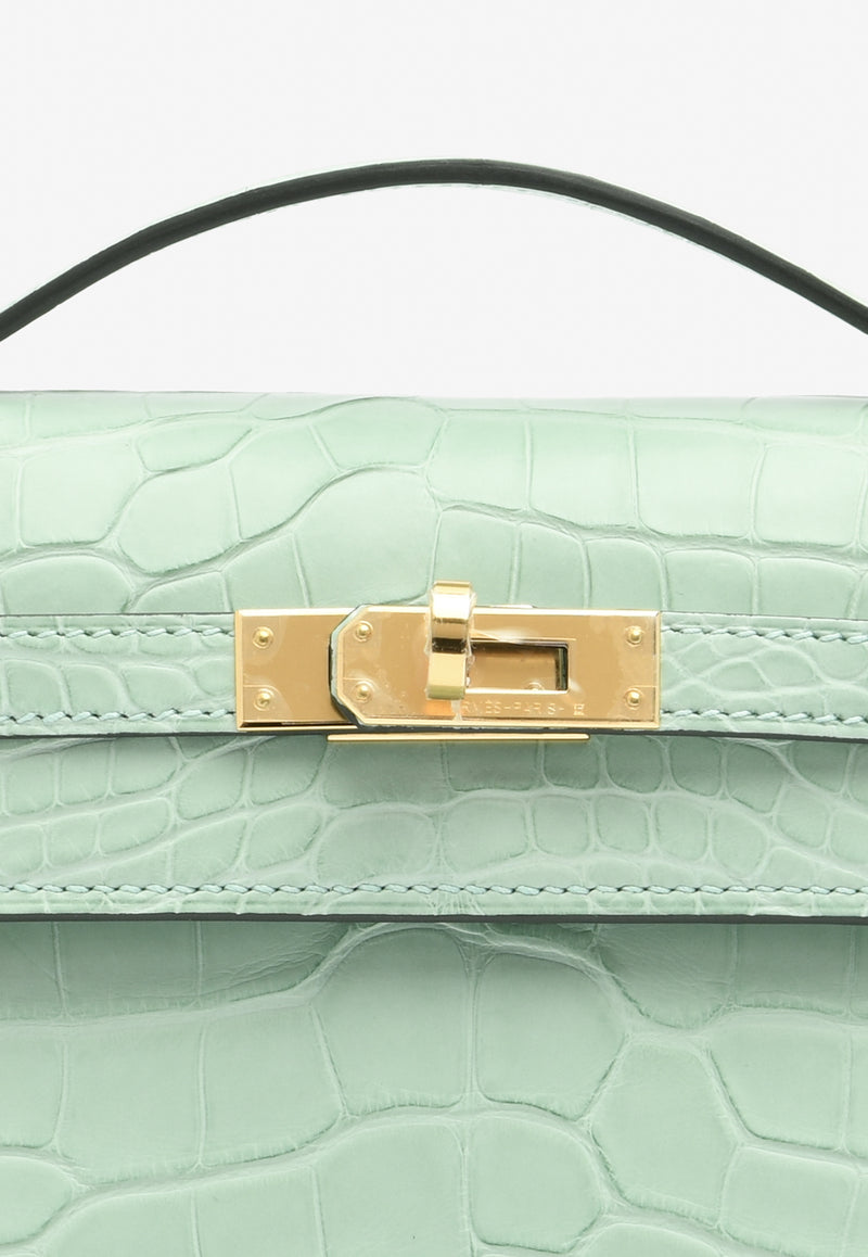 Hermès Kelly Pochette Clutch Bag in Vert d'Eau Matte Alligator with Gold Hardware