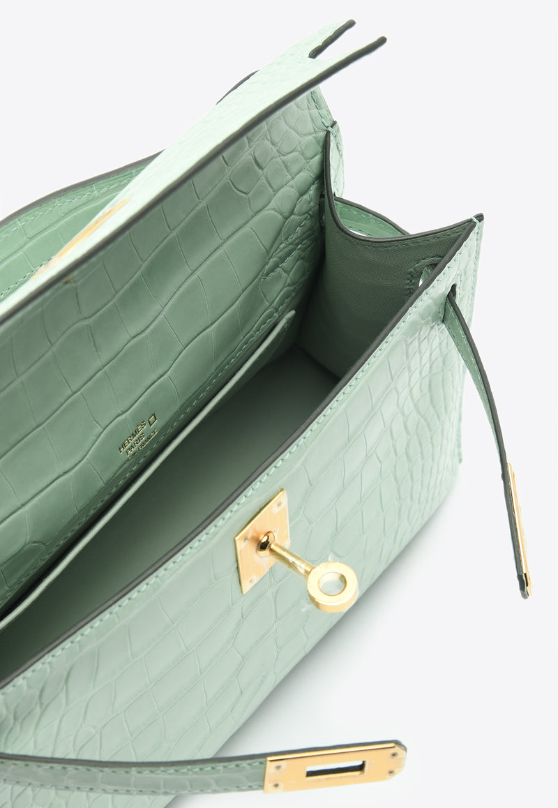 Hermès Kelly Pochette Clutch Bag in Vert d'Eau Matte Alligator with Gold Hardware