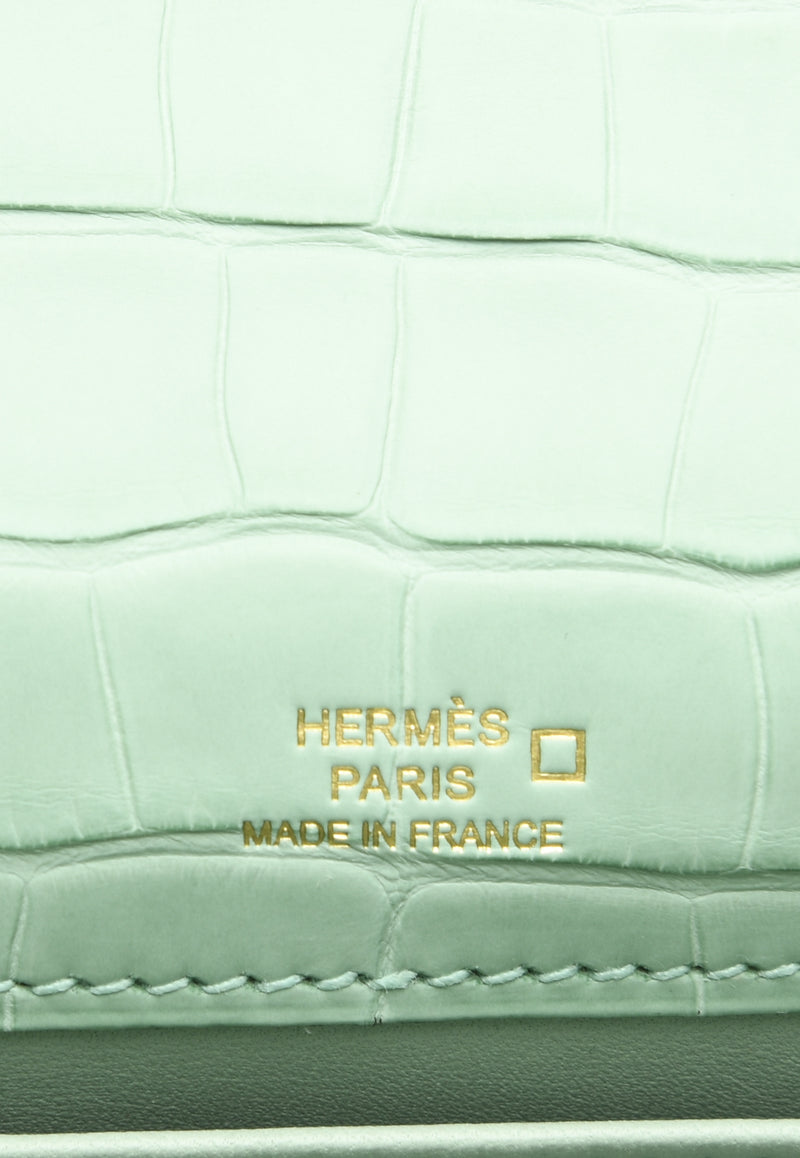 Hermès Kelly Pochette Clutch Bag in Vert d'Eau Matte Alligator with Gold Hardware