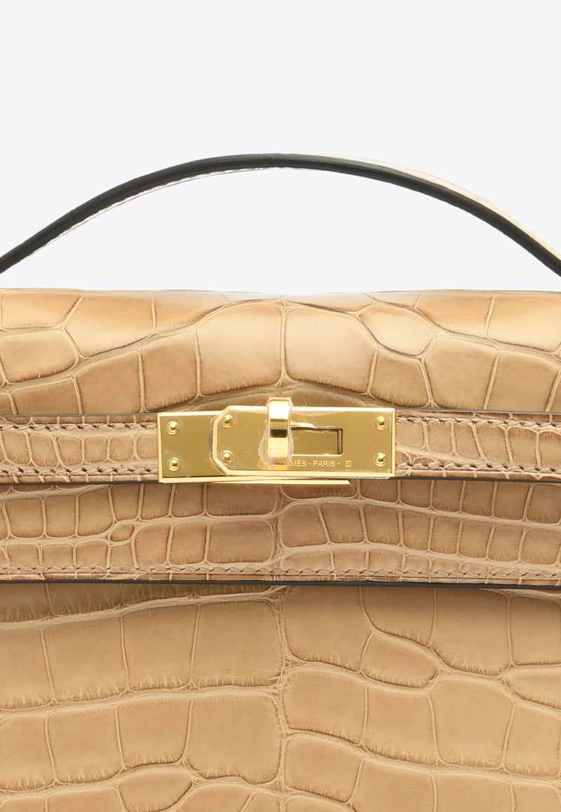 Hermès Kelly Pochette Clutch Bag in Chai Matte Alligator with Gold Hardware