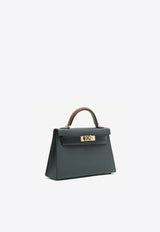 Hermès Mini Kelly 20 Sellier Tricolor in Gris Misty, Black and Alezan Epsom with Permabrass Hardware