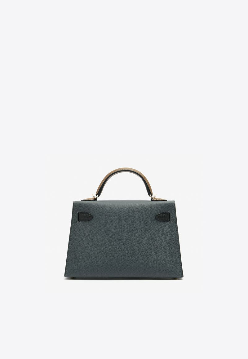 Hermès Mini Kelly 20 Sellier Tricolor in Gris Misty, Black and Alezan Epsom with Permabrass Hardware