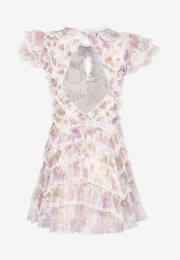 Needle & Thread Wisteria Floral Lace Ruffled Mini Dress Multicolor DS-SS-81-RPS24-MOOFLORAL