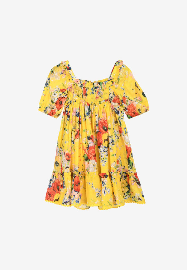 Zimmermann Kids Girls Alight Floral Print Shirred Dress Yellow 8996DRS241YELLOW