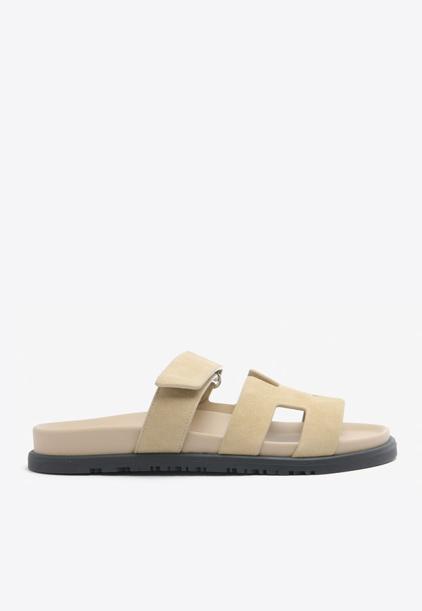 Hermès Chypre Sandals in Beige Lin Suede Leather