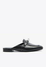 Oz Leather Flat Mules with Palladium Kelly Buckle