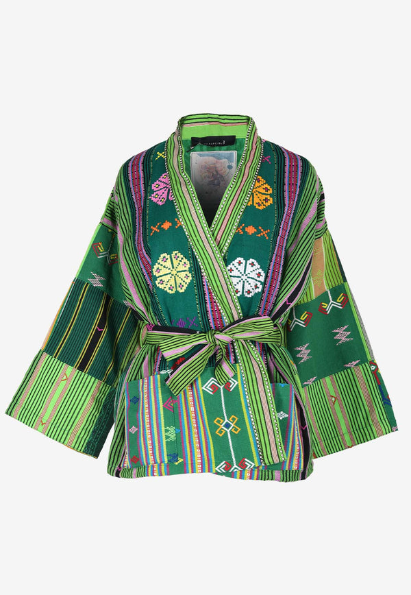 Ambre Babzoe Embellished Patterned Kimono Jacket 6201.90.90GREEN