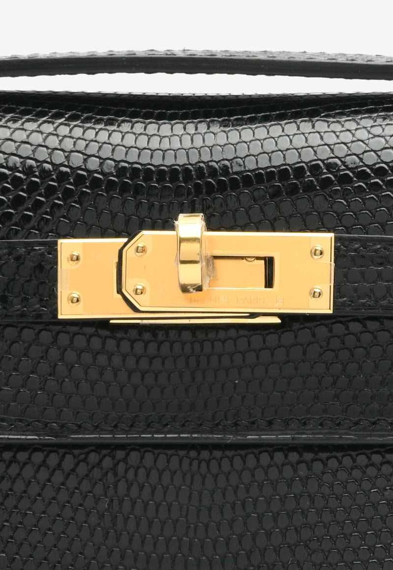 Hermès Kelly Pochette Clutch Bag in Black Shiny Nilo Lizard with Gold Hardware