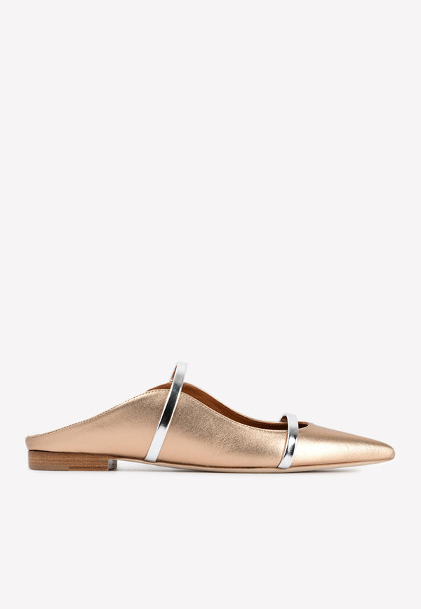 Malone Souliers Maureen Flat Mules in Metallic Leather MAUREENFLAT 18GOLD/SILVER