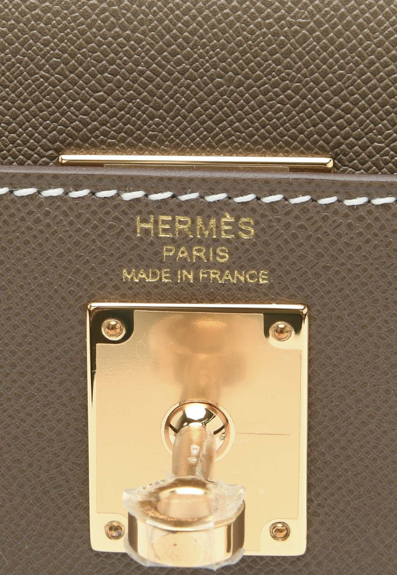 Hermès Kelly Elan in Etoupe Madame Leather with Gold Hardware