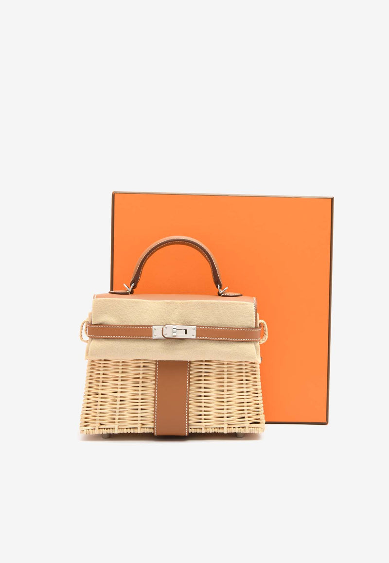 Hermès Mini Kelly 20 Picnic in Naturel Osier and Gold Swift Leather with Palladium Hardware