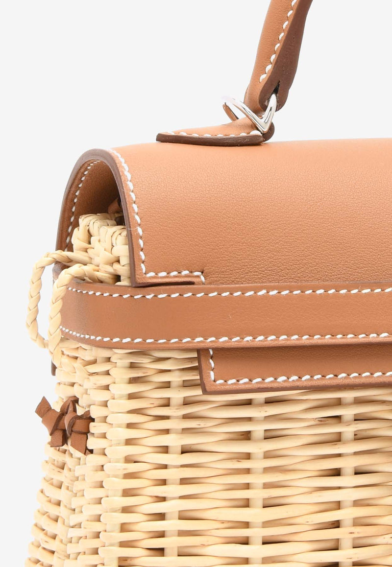 Hermès Mini Kelly 20 Picnic in Naturel Osier and Gold Swift Leather with Palladium Hardware