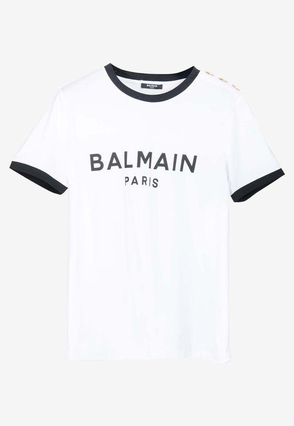 Balmain Logo Print Crewneck T-shirt CF1EF006BB02BLACK/WHITE
